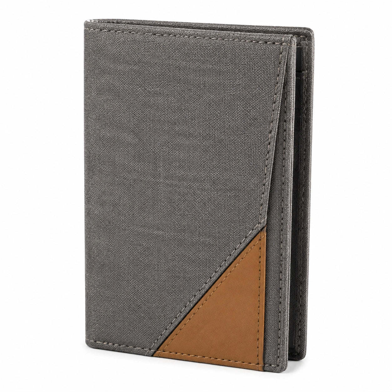 Portefeuille pliant 11 x 9 x 1.5 cm en similicuir gris marron style bicolore