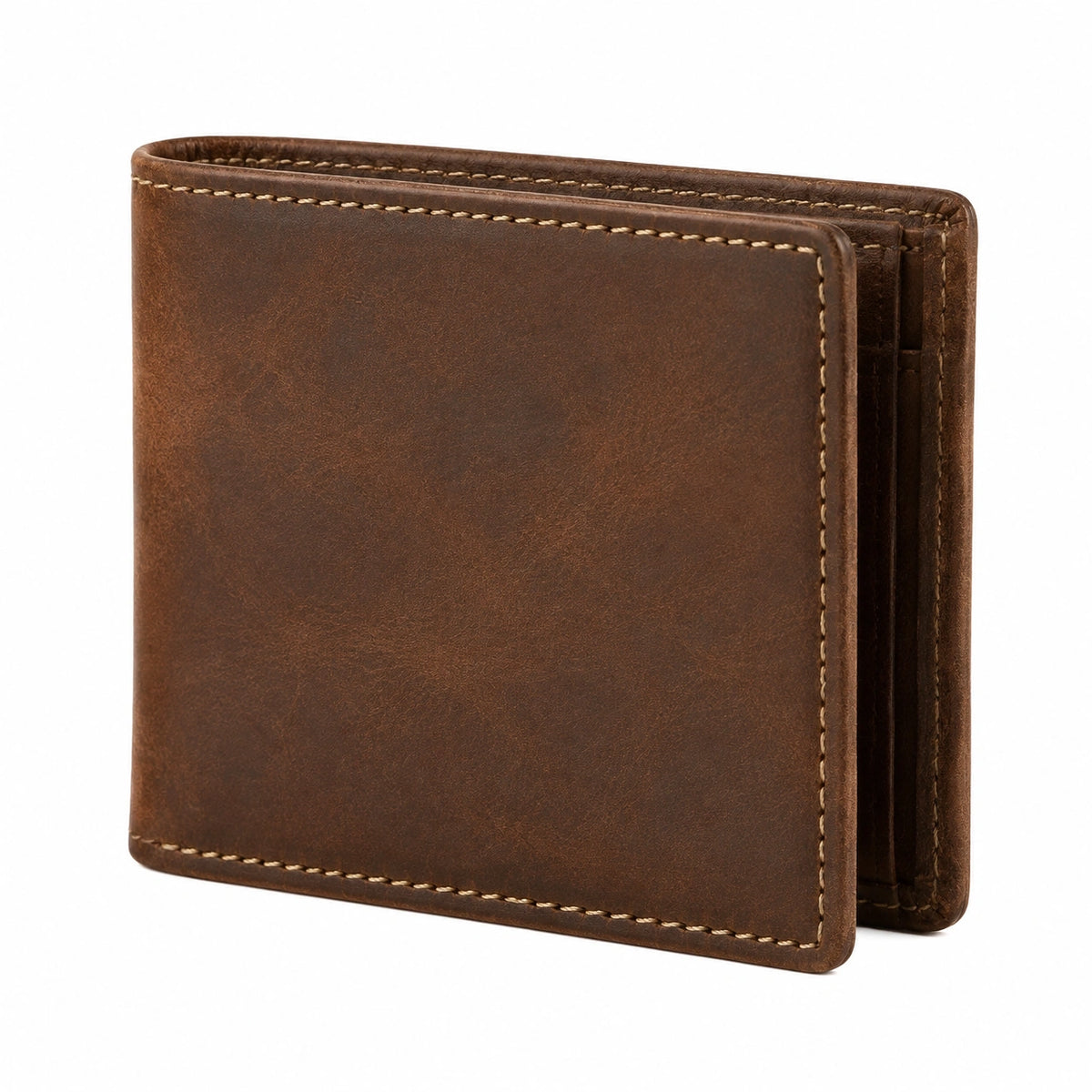 Portefeuille bifold 12 x 9.5 x 2 cm en cuir marron style vintage