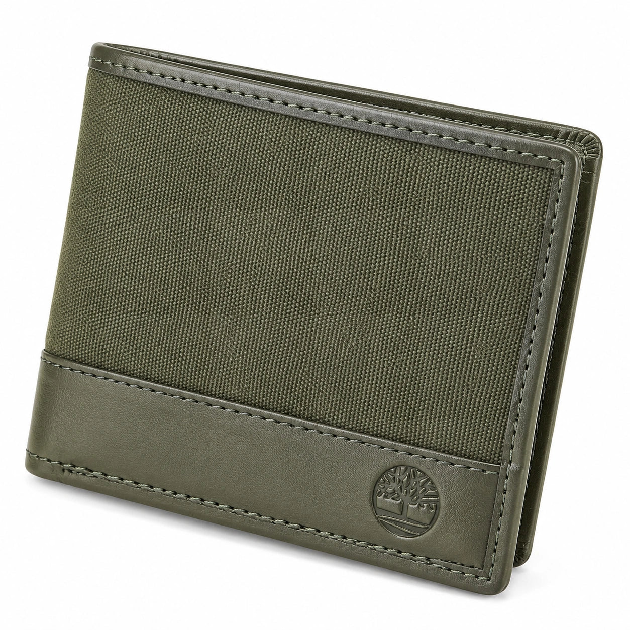 Portefeuille pliant 12 x 9.5 x 2 cm textile et similicuir vert kaki compact