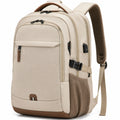 Sac à dos 32 x 18 x 46 cm en tissu synthétique beige et marron avec port USB pour ordinateur et voyage