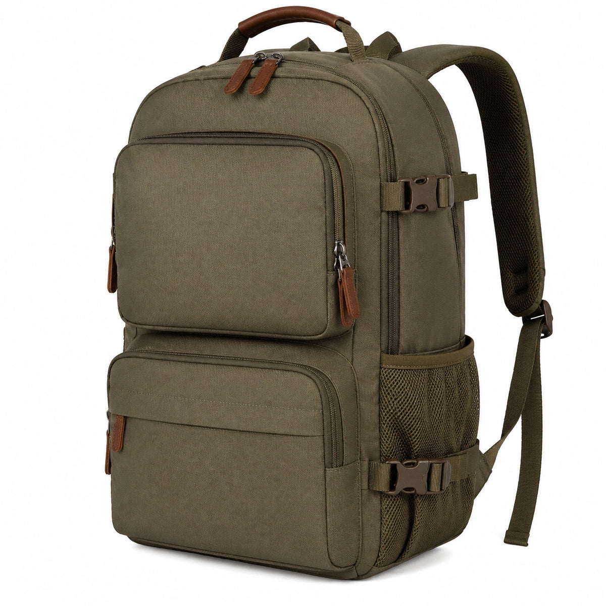 Sac à dos 32 x 20 x 48 cm en tissu synthétique vert kaki pour voyage avec compartiments zippés