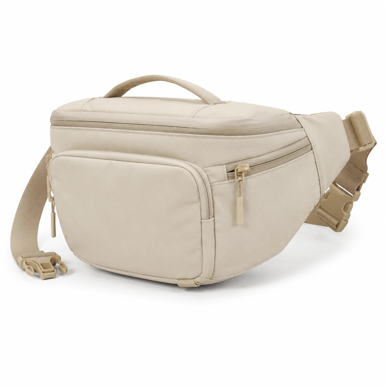 Sac banane 30 x 10 x 18 cm en textile beige à compartiments multiples