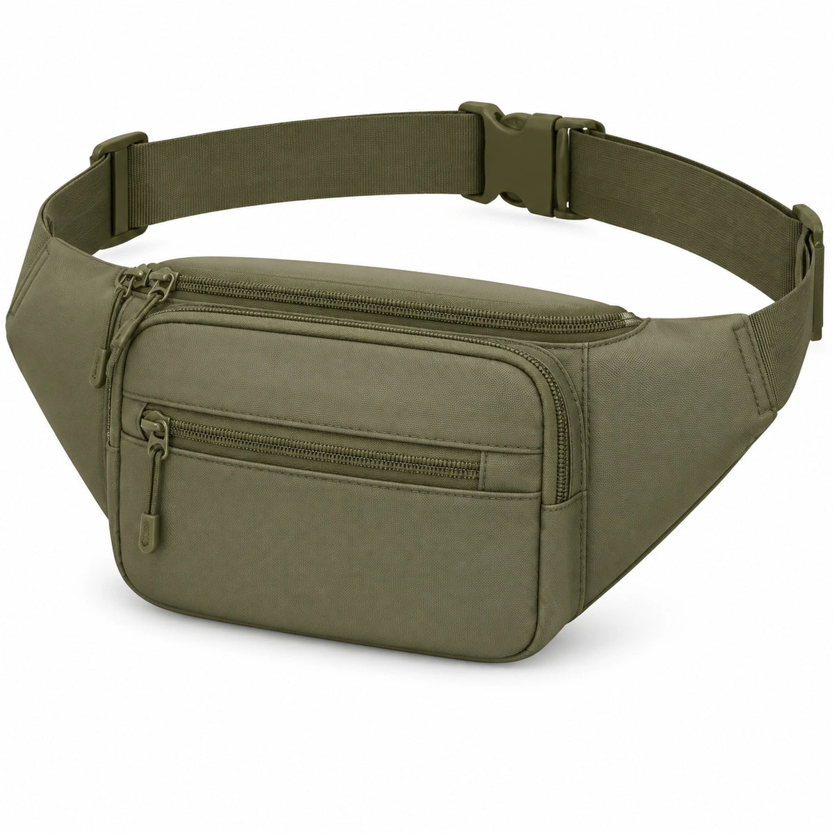 Sac banane 30 x 7 x 15 cm en polyester vert kaki à compartiments zippés réglable
