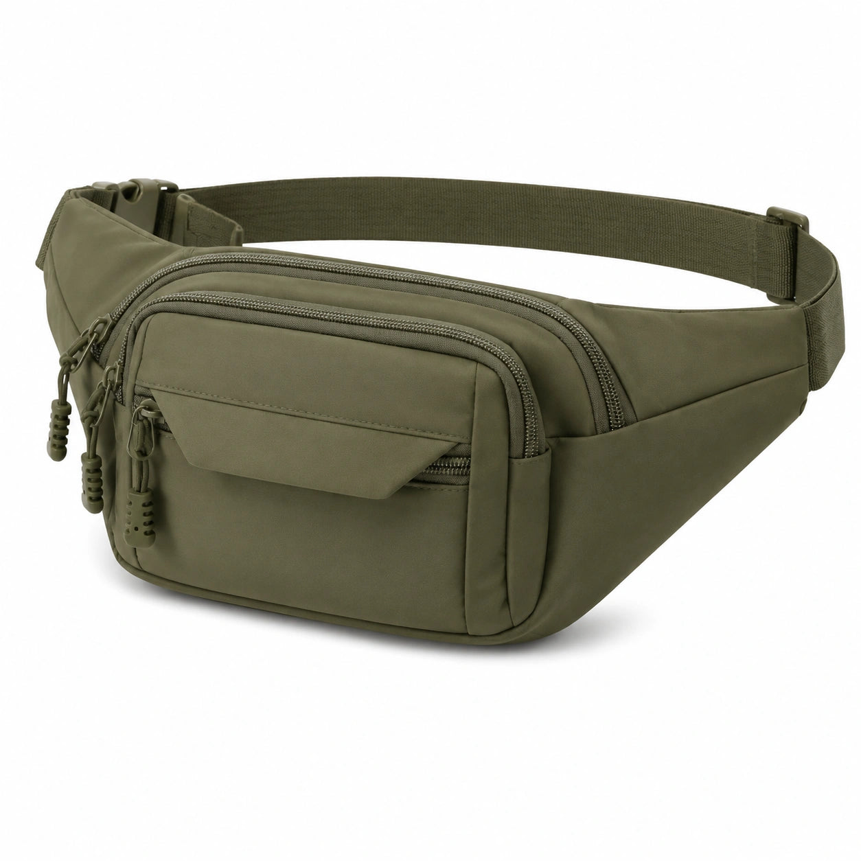Sac banane 33 x 15 x 18 cm en polyester vert kaki à compartiments zippés