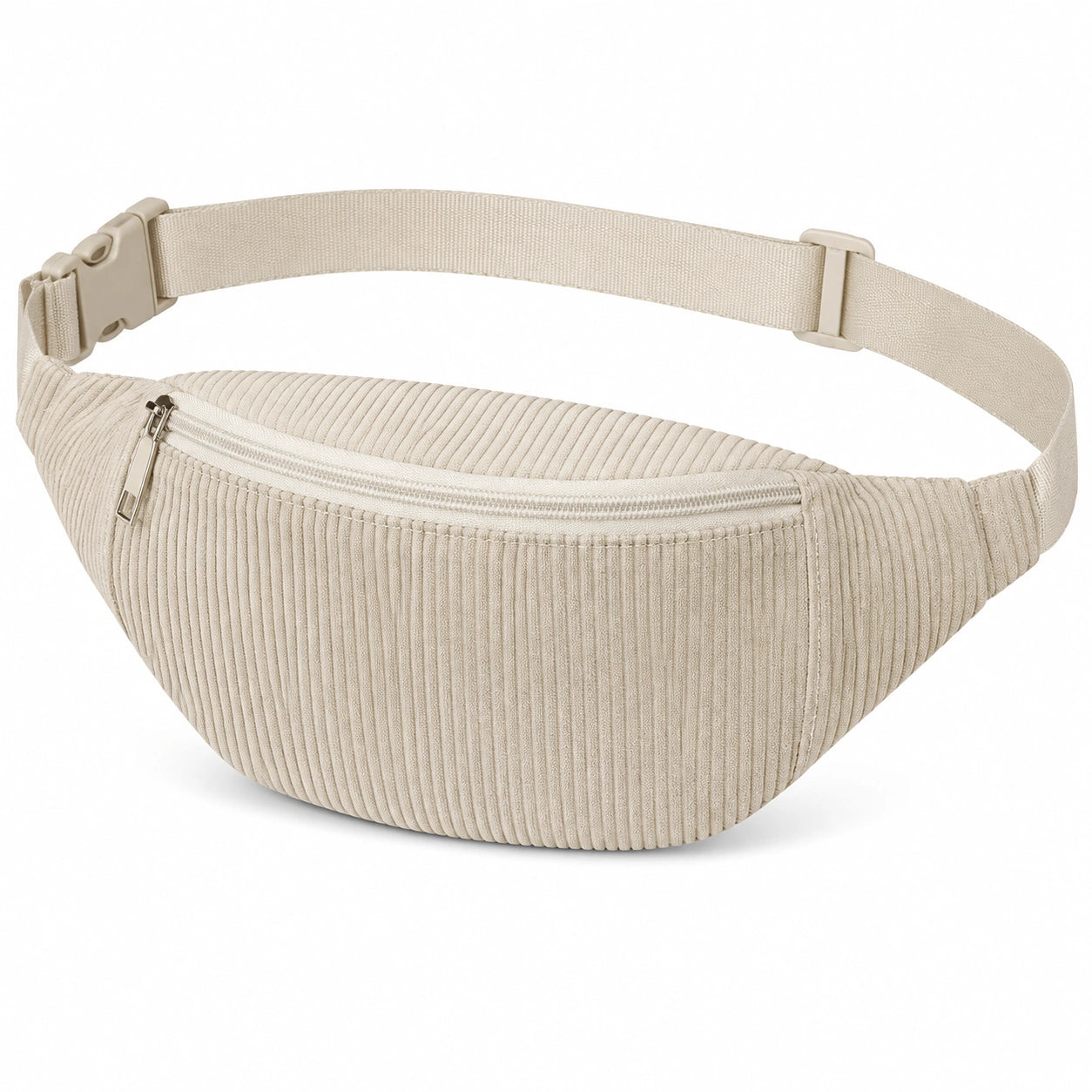 Sac banane 30 x 15 x 8 cm textile côtelé beige réglable