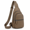 Sac bandoulière 18 x 8 x 31 cm synthétique grainé taupe style urbain à compartiments zippés