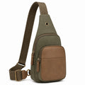 Sac bandoulière 17 x 8 x 30 cm en similicuir kaki et marron à poches zippées