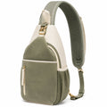 Sac à dos bandoulière 30 x 18 x 8 cm en similicuir vert kaki et beige avec poches zippées