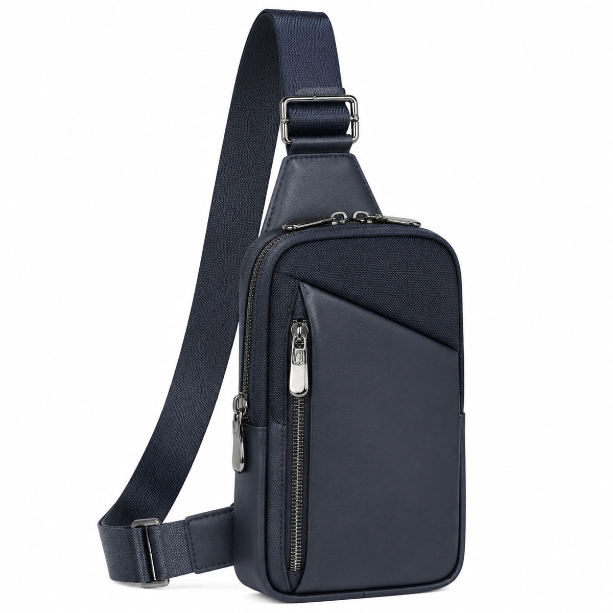 Sac bandoulière 18 x 7 x 30 cm en textile synthétique bleu marine avec poches zippées