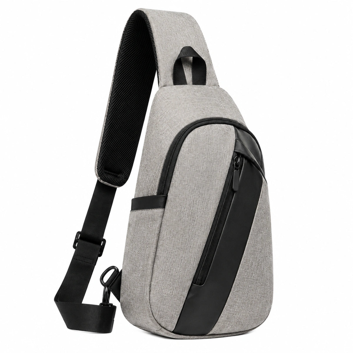 Sac à dos bandoulière 18 x 8 x 33 cm en tissu gris noir avec poches zippées