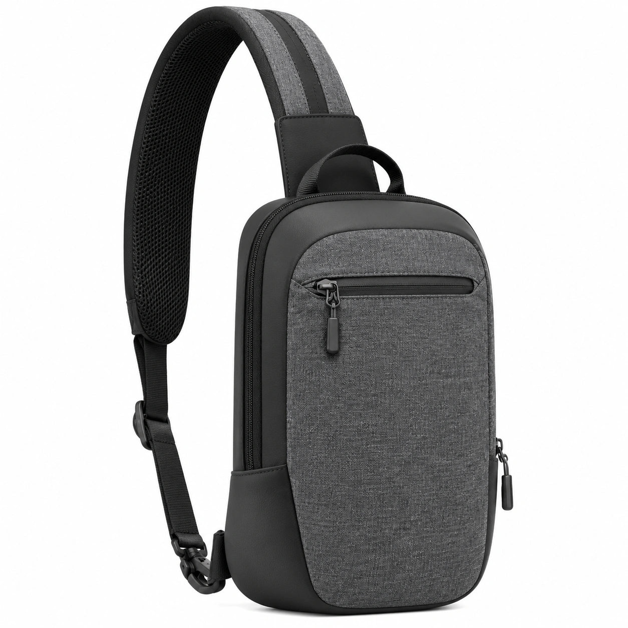 Sac à bandoulière 18 x 8 x 31 cm en polyester gris noir avec poches zippées style urbain