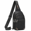 Sac bandoulière 18 x 8 x 32 cm en simili cuir noir style urbain à poches zippées