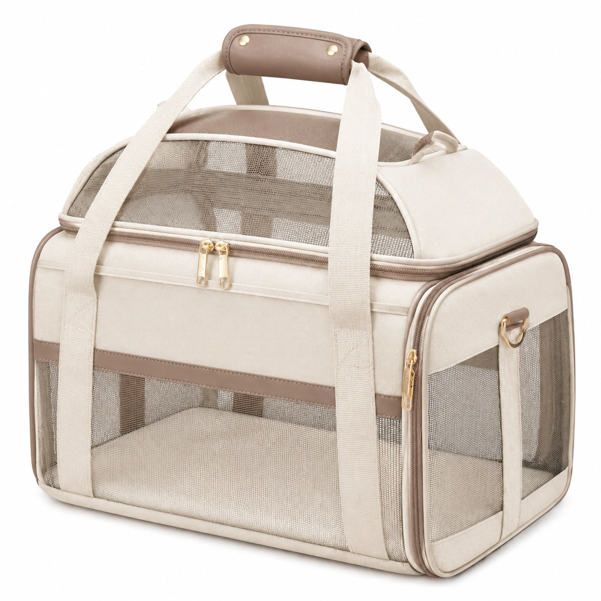 Sac de transport pour animaux 45 x 28 x 30 cm en tissu beige et taupe avec maille respirante