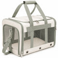 Sac de transport pour animaux 45 x 28 x 28 cm en tissu et maille vert sauge et beige avec bandoulière