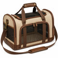 Sac de transport pour animal 45 x 28 x 30 cm en toile beige et marron avec maille aérée
