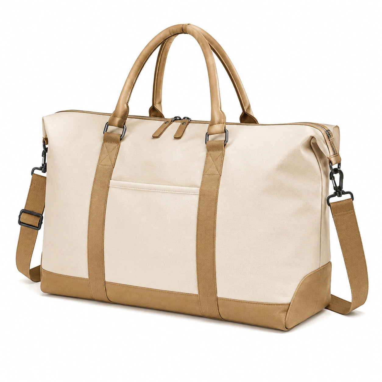 Sac de voyage 50 x 25 x 32 cm en textile beige et camel avec bandoulière