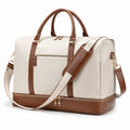 Sac de voyage 50 x 25 x 30 cm en similicuir beige et marron à compartiments zippés