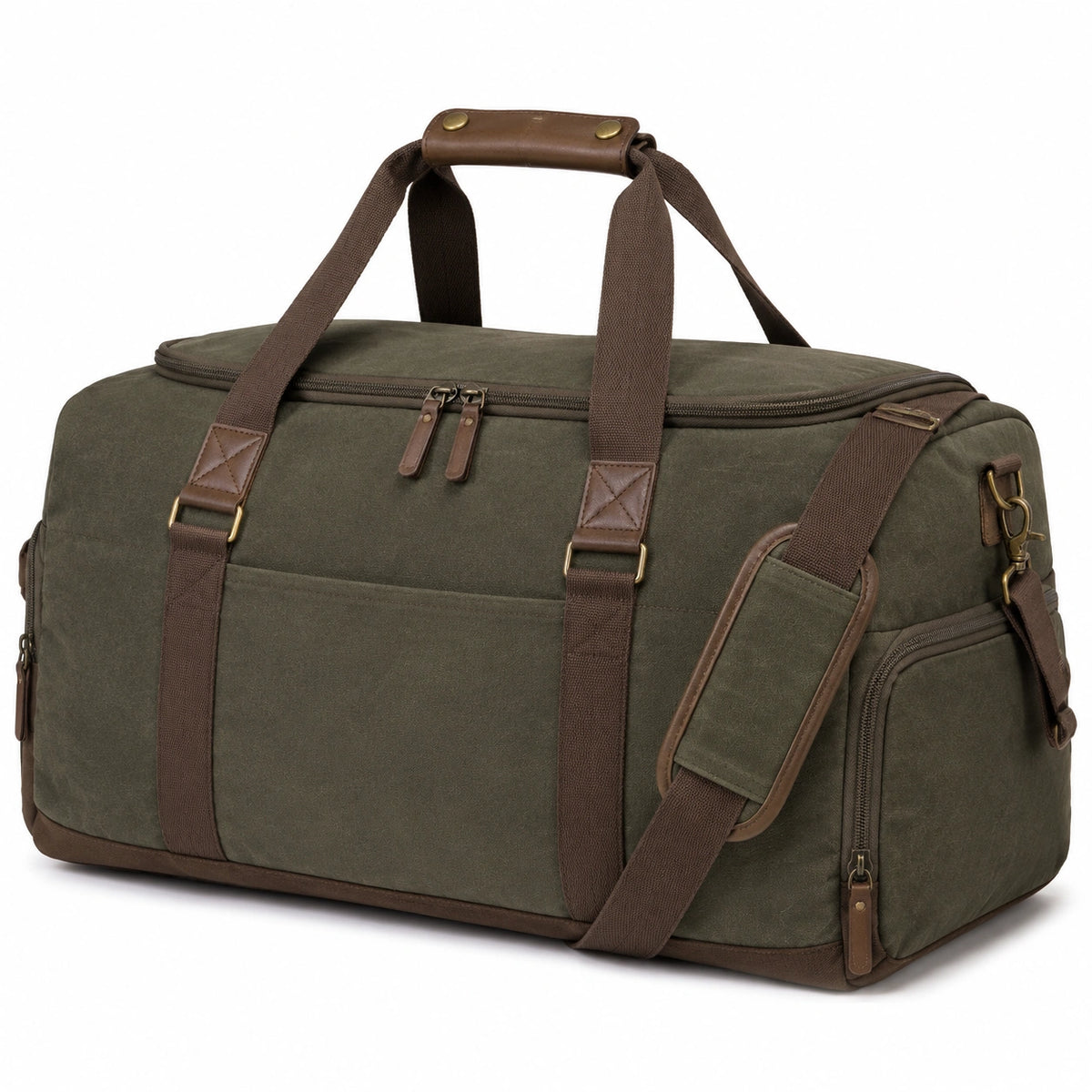 Sac de voyage 50 x 25 x 30 cm en toile vert kaki avec bandoulière amovible style vintage