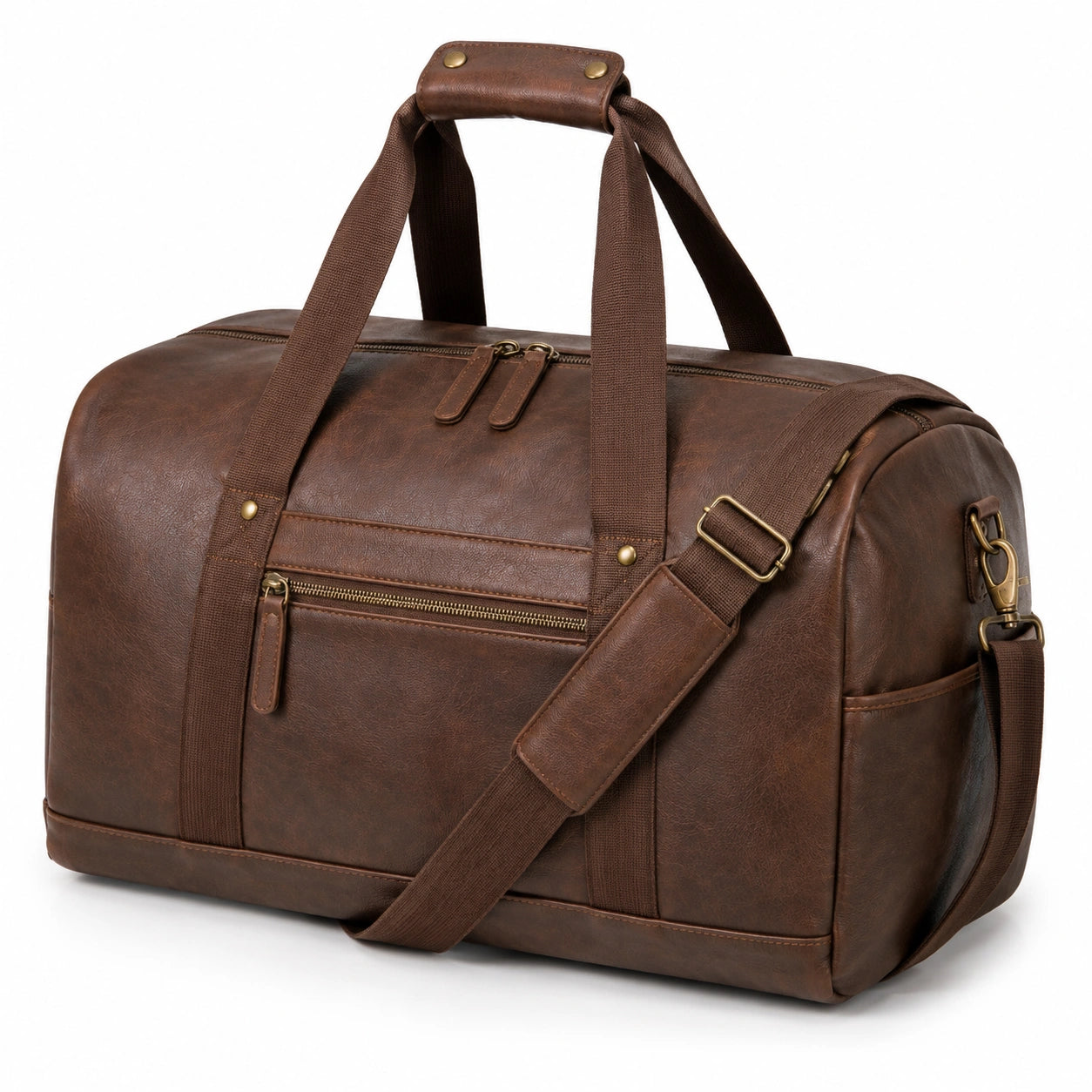 Sac de voyage 50 cm en matière synthétique marron à bandoulière style vintage