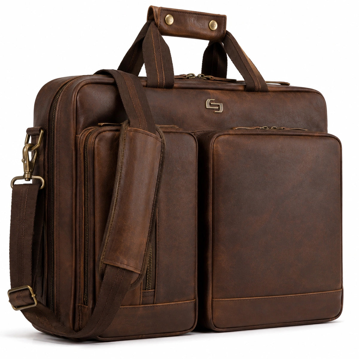 Sacoche ordinateur 42 cm en cuir marron style vintage avec bandoulière