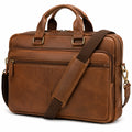 Sacoche ordinateur 40 x 10 x 30 cm en matière synthétique marron avec bandoulière style affaires