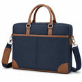 Sacoche ordinateur 40 x 30 x 8 cm textile bleu marine similicuir marron avec bandoulière