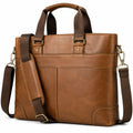 Sacoche 40 cm marron en matière synthétique aspect cuir avec bandoulière