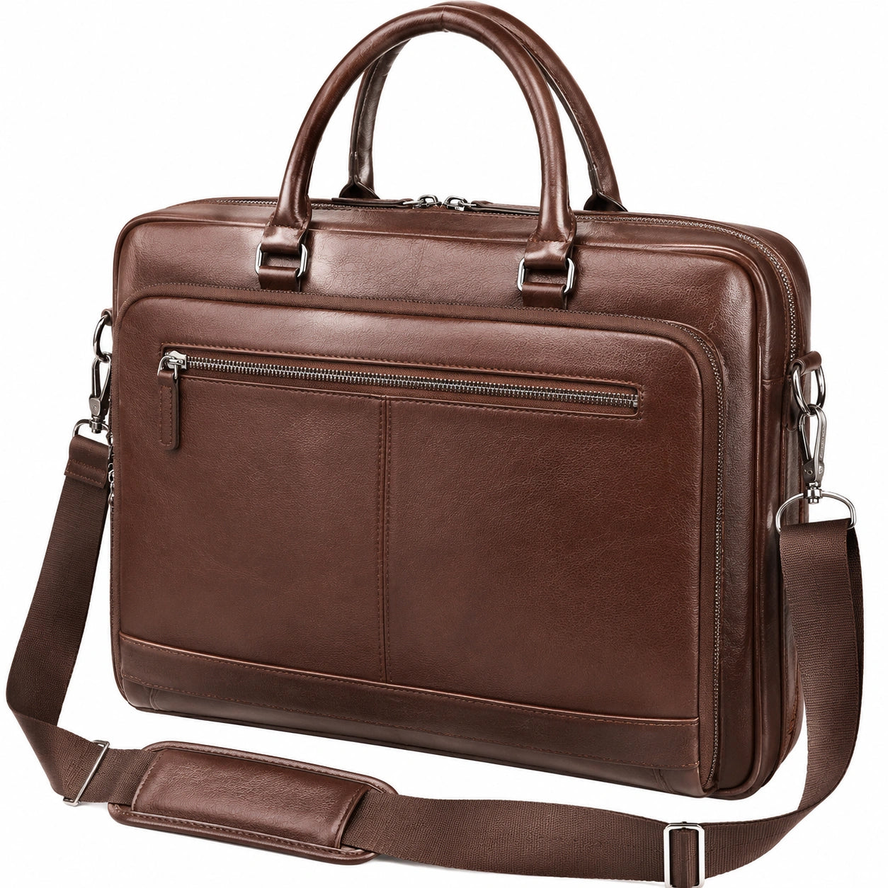 Sacoche ordinateur 40 cm en matière synthétique marron style professionnel