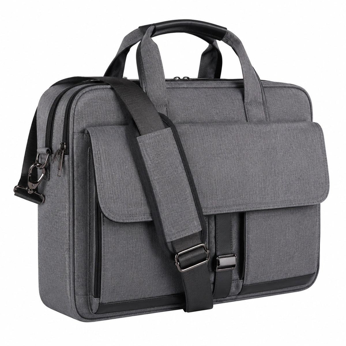 Sacoche ordinateur 42 cm textile gris - bandoulière réglable et rangements